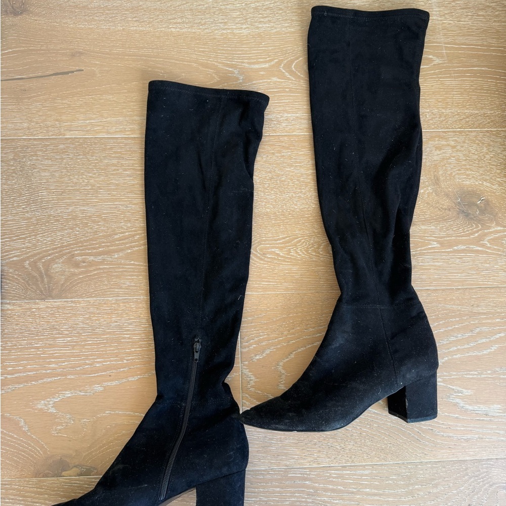 Steve Madden Black Stretch Over the Knee Brinkly Boots with Block Heel